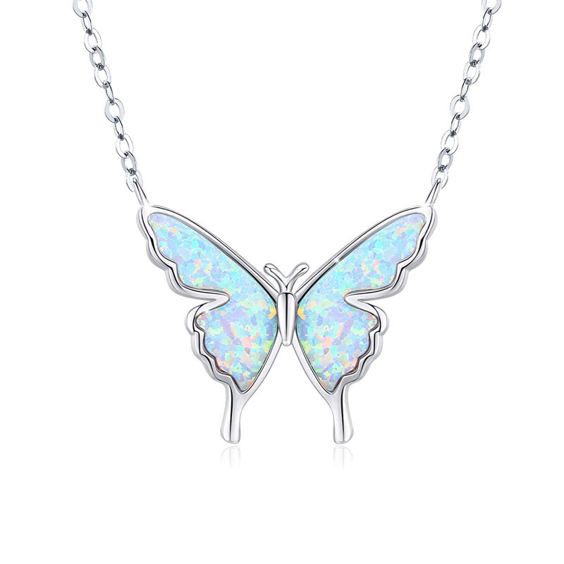 CUOKA MIRACLE Butterfly Necklace 925 Sterling Silver Dainty Opal Butterfly Pendant Jewelry Delicate Butterfly Necklace Birthday Christmas Gift for WomenWife Girlfriend Mom Teen - Image 1